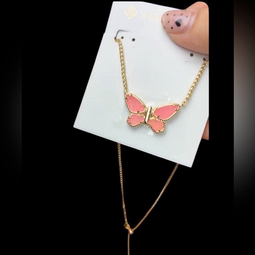 Kendra‎ Scott Dolly Parton x Gold Butterfly Pink Pendant Short Necklace NEW - Picture 8 of 9